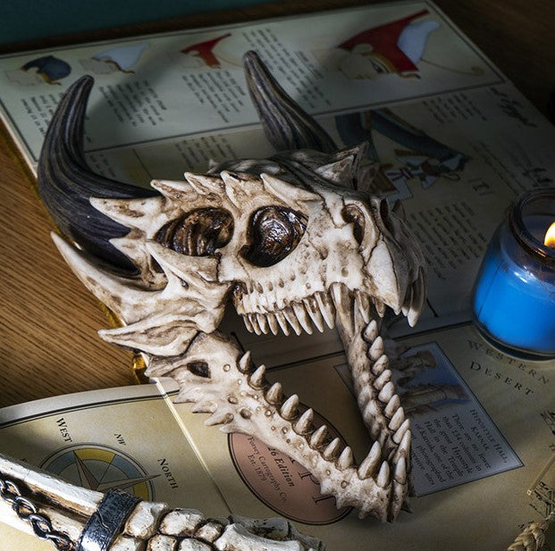 Dragon Skull Decoration (Large) - Fantasy Horned Dragon for Home
