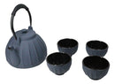 Gray Vertical Lines Design Tetsubin Cast Iron Teapot 33oz And 4 Tea Cups Set
