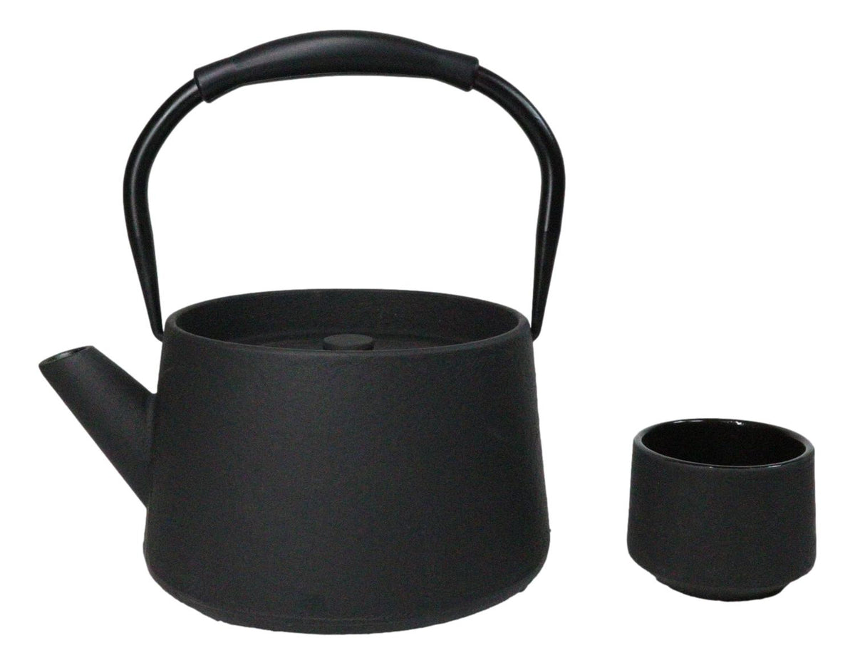 Black Modern Straight Edge Tetsubin Cast Iron Teapot 33oz And 4 Tea Cups Set