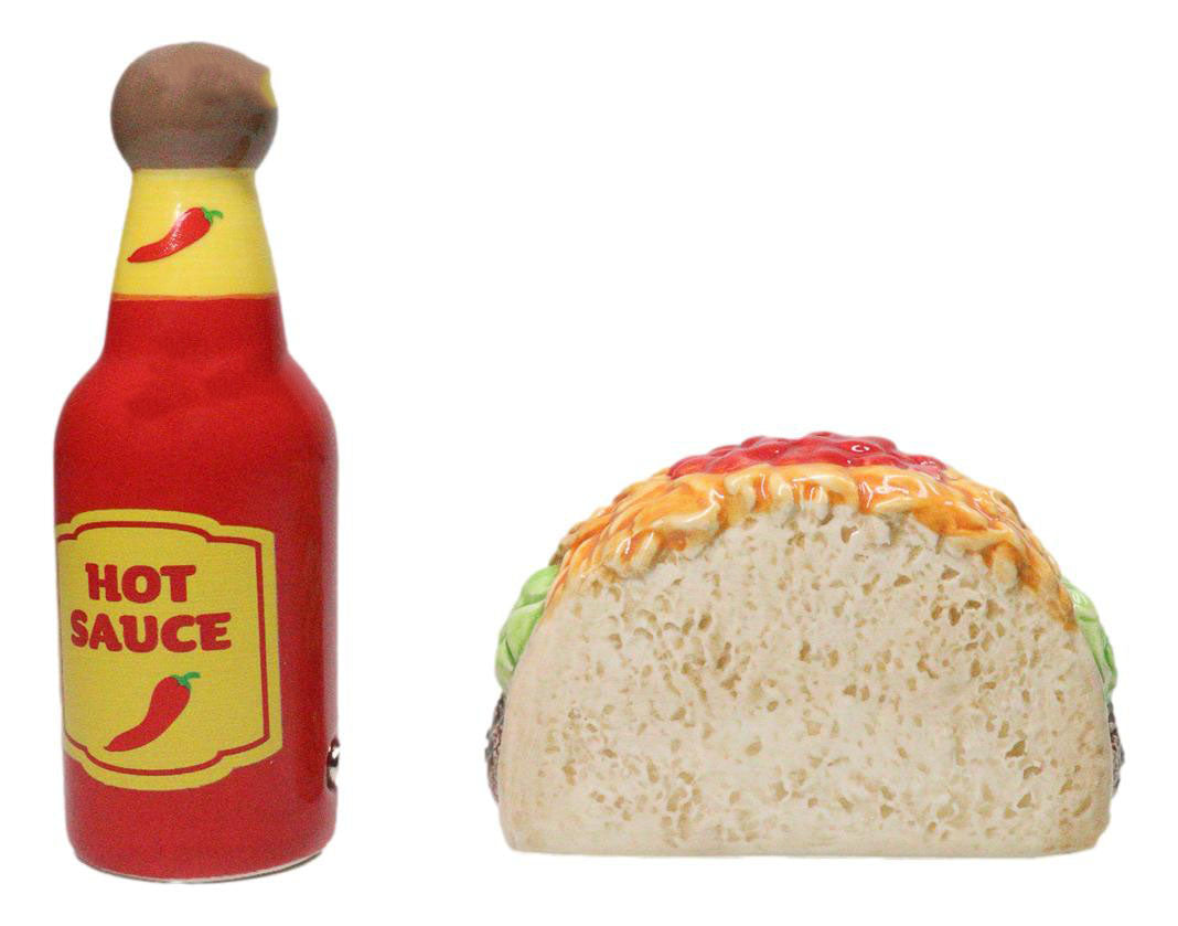 Ceramic Taco Tuesday Hot Sauce Bottle And Cheese Taco Salt Pepper Shakers Set