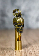Solid Brass Polished Gold Finish Ghost Skull Head Death Whistle With Ring