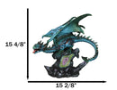 Large Aquamarine Iridescent Dragon Guarding LED Faux Crystal Geode Rock Figurine