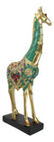 Large Safari Savannah Green Bejeweled Masai Giraffe With Black Base Figurine 16"
