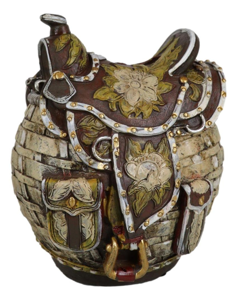 Rustic Western Brown Cowboy Horse Saddle Floral Wicker Design Coin Piggy Bank