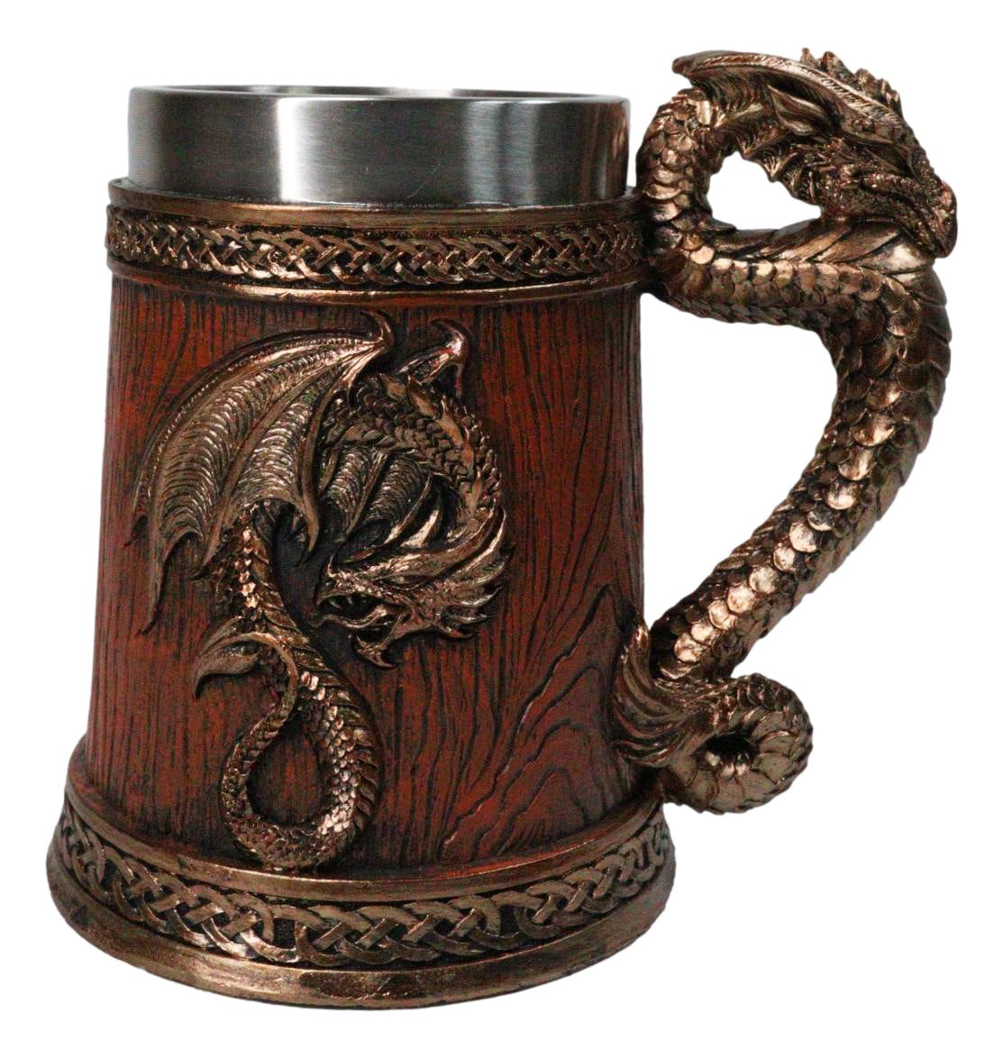 Large Dragon Barrel Mug with Sword Sculpted Handle – Medieval Drink Tankard 20oz