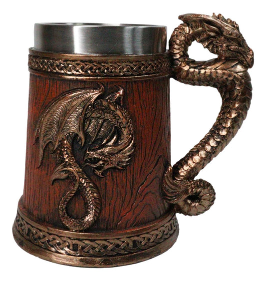 Large Dragon Barrel Mug with Sword Sculpted Handle – Medieval Drink Tankard 20oz