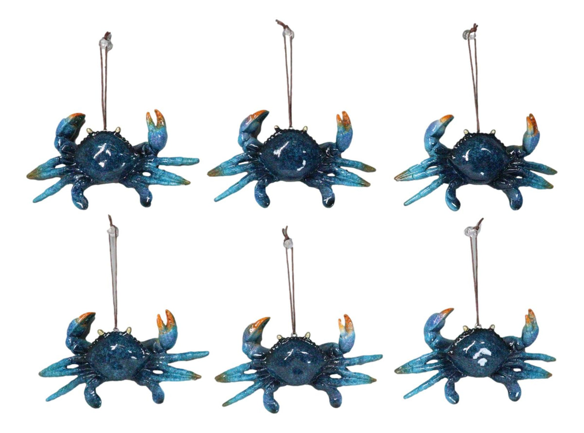 Set Of 6 Nautical Blue Beach Crabs Ocean Marine Wall Hanger Decor Tree Ornaments