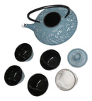 Royal Blue Ocean Sea Waves Tetsubin 27oz Cast Iron Tea Pot With 4 Cups Set