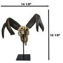 Large Alien Mutated Quad Horns Ram Skull Head Sculpture On Museum Stand 16.25"H