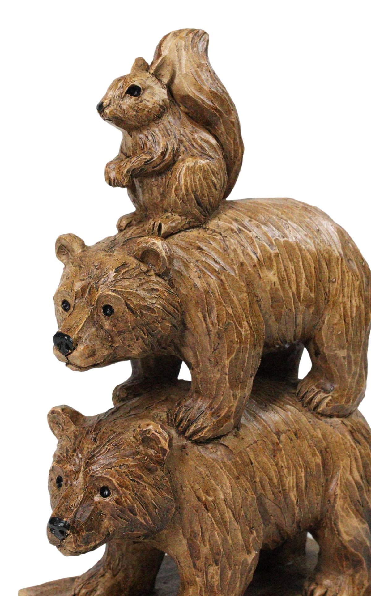 Forest Black Bears & Squirrel Totem Figurine Faux Wood Stacked Woodland Animals