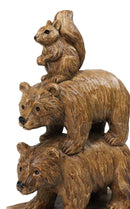 Forest Black Bears & Squirrel Totem Figurine Faux Wood Stacked Woodland Animals