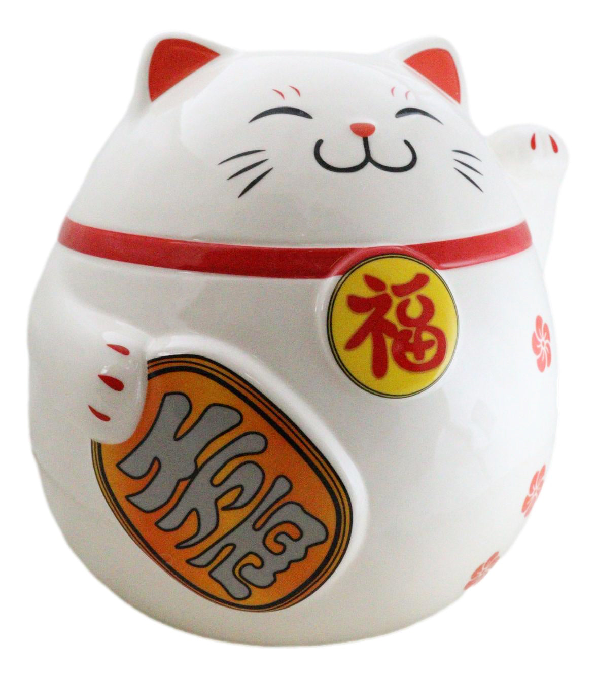 Japanese Lucky Charm Beckoning Cat Fat Maneki Neko Money Coin Bank Figurine