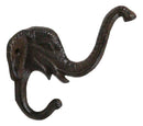 Pack Of 2 Rustic Cast Iron Safari Elephant Trunk Up Double Peg Wall Hook Hanger