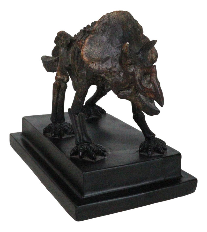 Faux Taxidermy Triceratops Dinosaur Fossil Figurine On Museum Display Base Stand