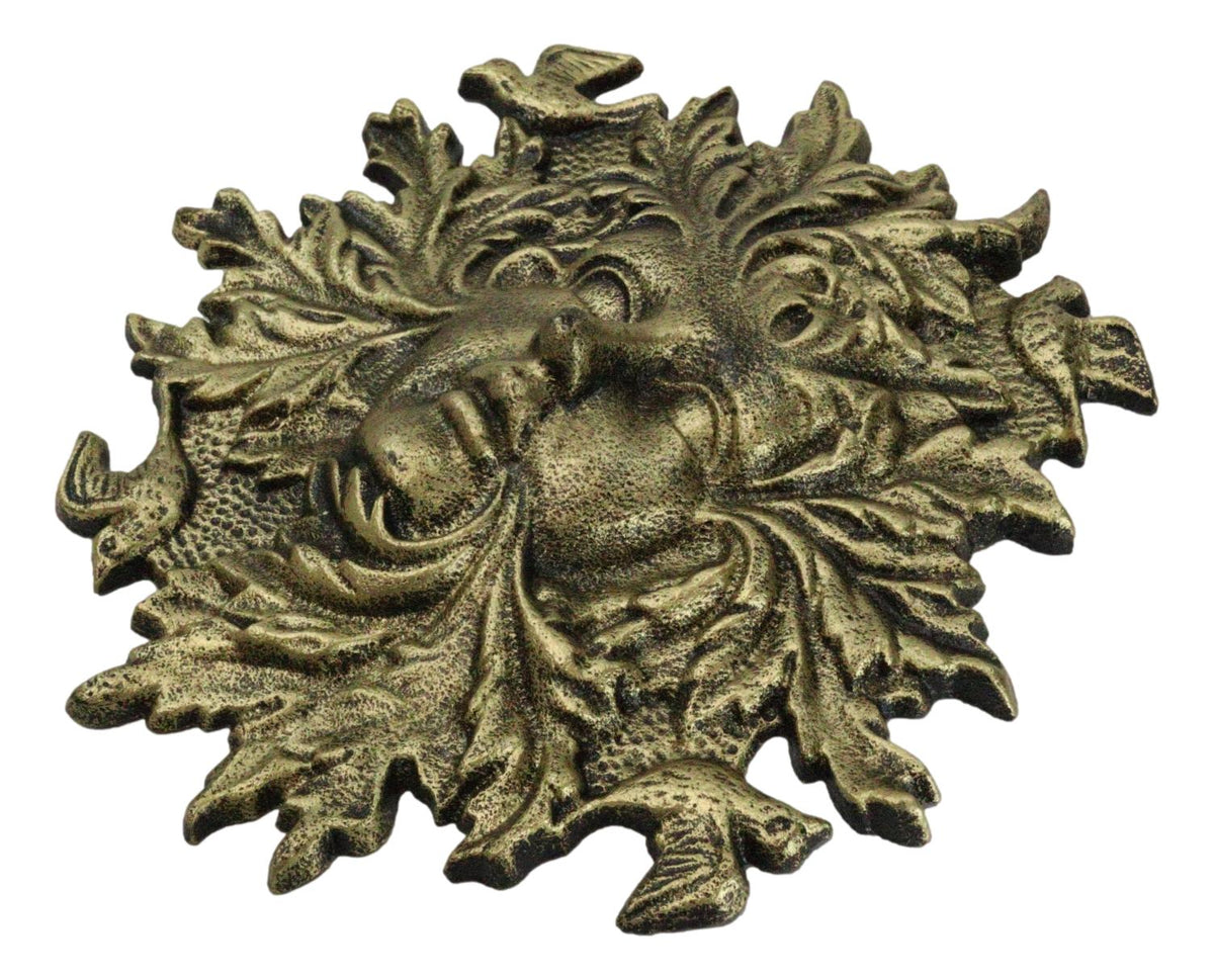 Cast Iron Antiqued Forest Spirit Goddess Celtic Greenwoman Ent Face Wall Decor - Ebros Gift