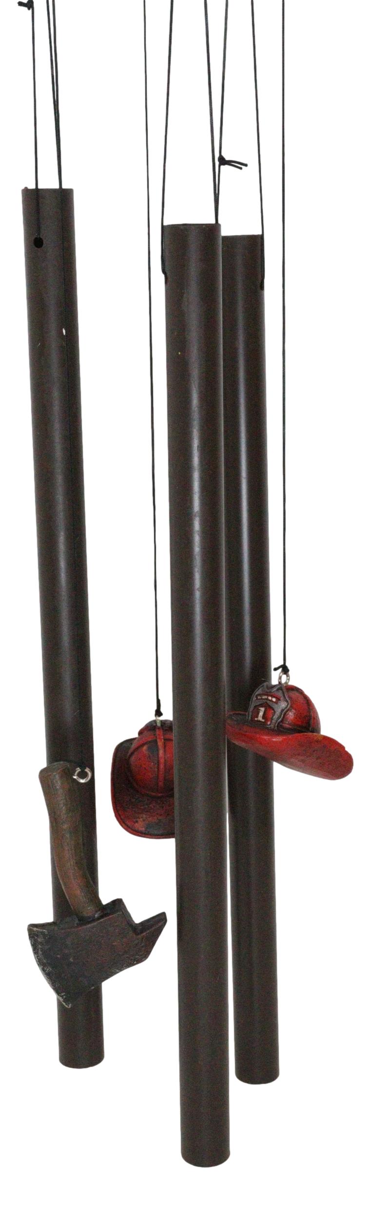 Fire Fighter Axe Fireman Station Number 1 Hat with Coiled Water Hose Wind Chime