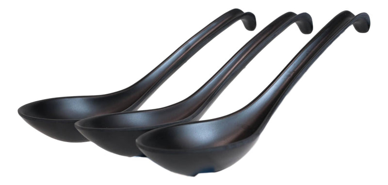 Pack Of 6 Matte Black Melamine Asian Noodle Soup Spoons With Ladle Hook Ends