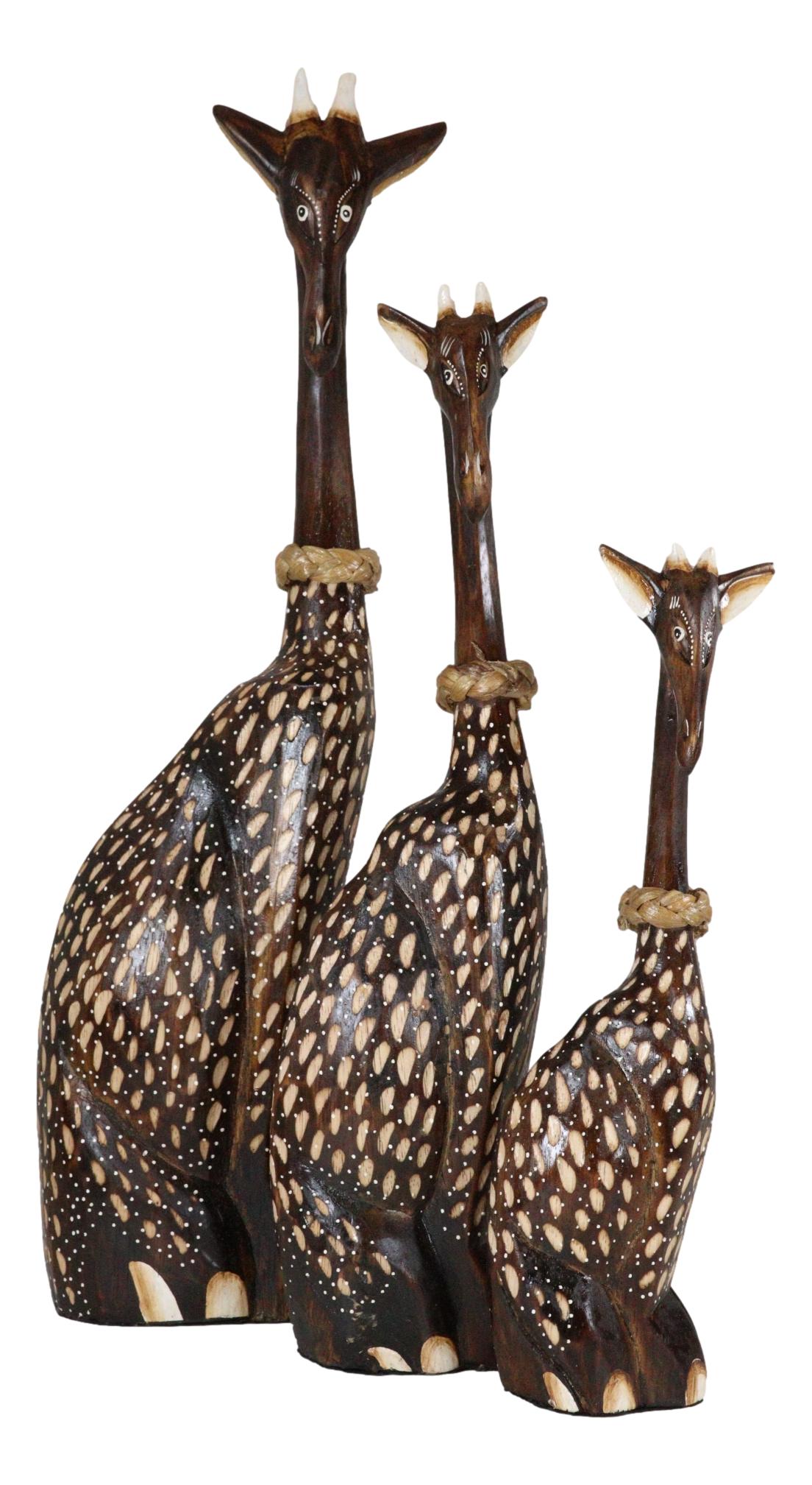 Balikraft Balinese Wood Handicrafts Large Safari Giraffe Family Figurine Set