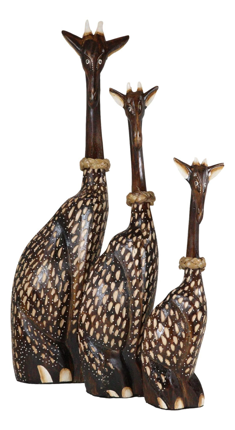 Balikraft Balinese Wood Handicrafts Large Safari Giraffe Family Figurine Set