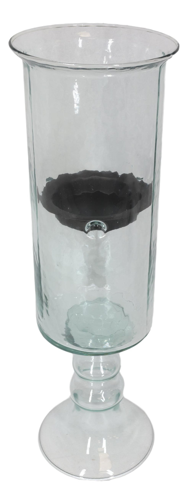 Contemporary Ribbed Cylinder Glass Pillar Candle Holder On Pedestal Stand 17"H