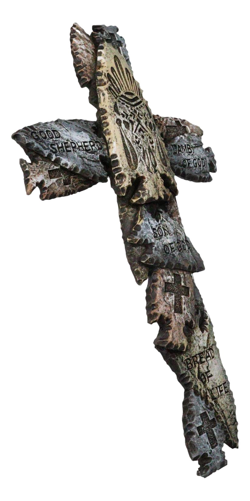 Tribal Indian Faux Arrowhead Stones Lamb of God Good Shepherd Wall Cross Plaque