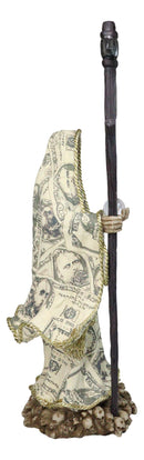 Santa Muerte With Scythe & Crystal Ball Holy Death Figurine In Dollar Money Robe