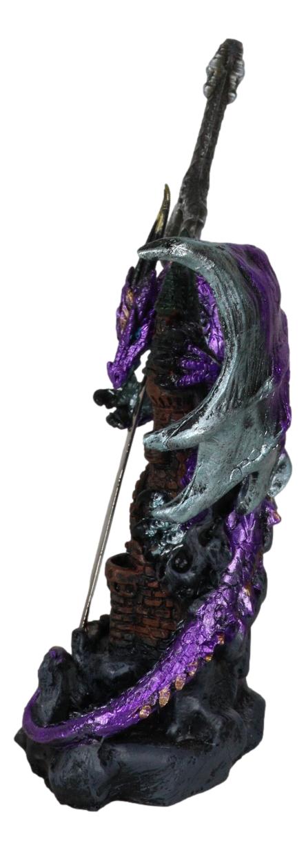 Purple Knight Dragon With Castle Tower And Gothic Sword Letter Opener Figurine