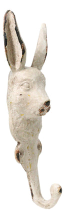 Distressed White Finish Cast Iron Whimsical Bunny Rabbit Wall Coat Hat Hook