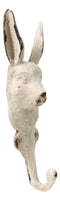 Distressed White Finish Cast Iron Whimsical Bunny Rabbit Wall Coat Hat Hook