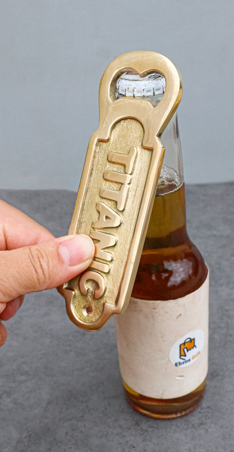 Set Of 2 Solid Brass Antiqued Nautical Marine RMS Titanic Hand Bottle Cap Opener