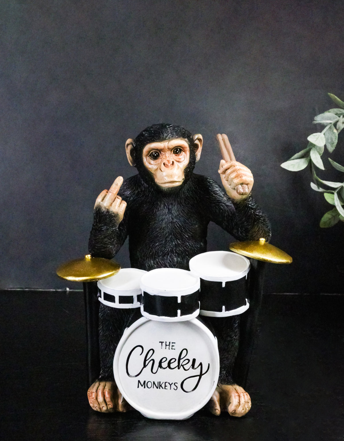 Ebros Cheeky Monkey Chimpanzee Drummer With Middle Finger Figurine 8"