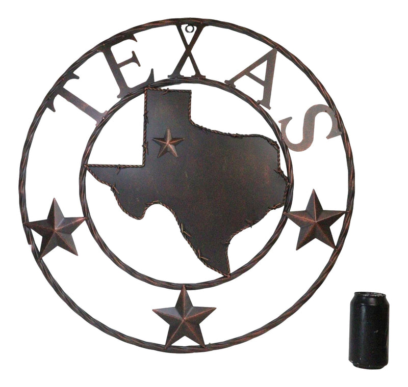 24"D Rustic Western Lone Stars Texas State Map Metal Circle Wall Hanging Decor