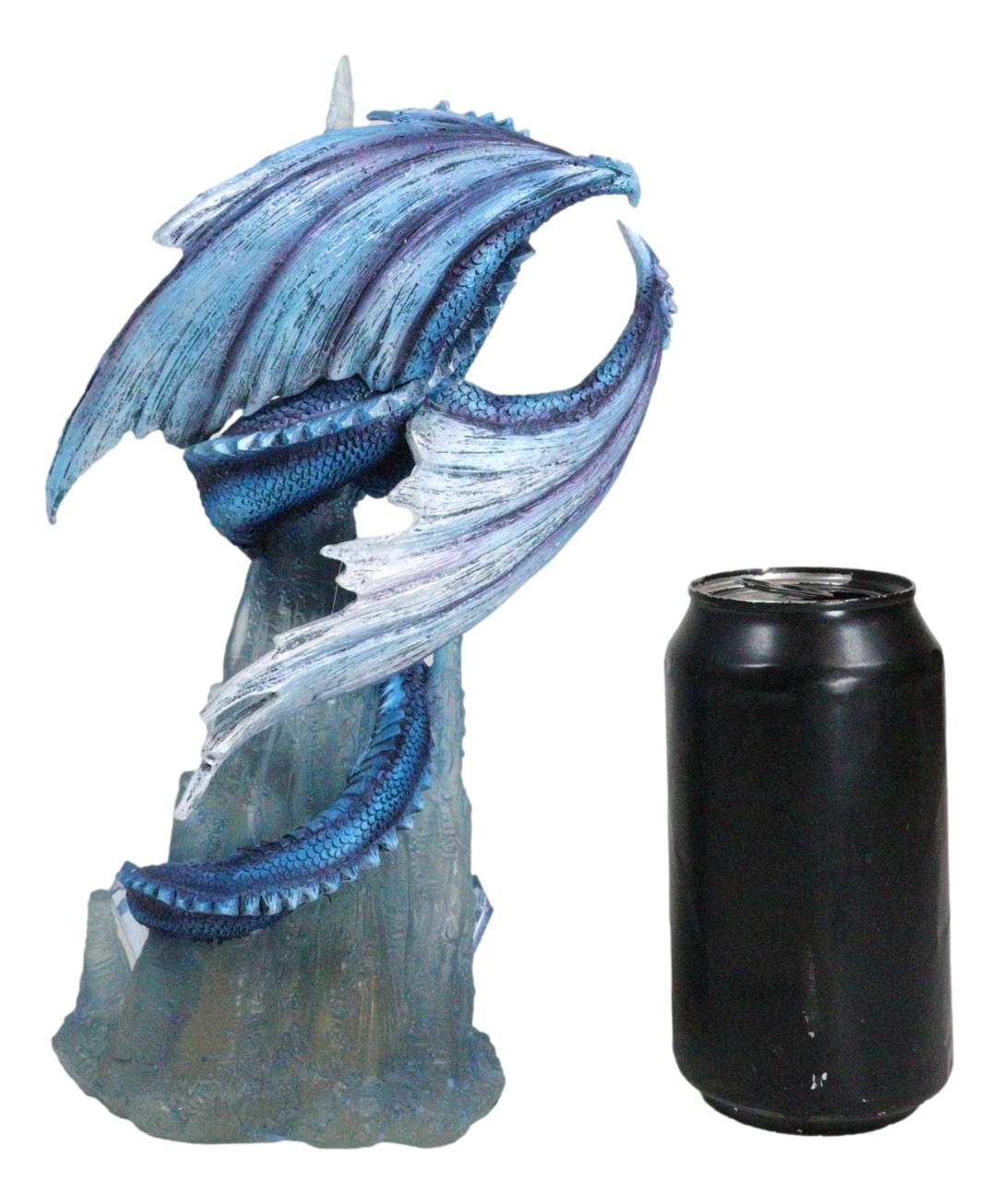 Frozen Stalactite Blue Dragon Serpent On Spiky Ice Mountain Cliff Figurine