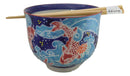 Auspicious Red Koi Fishes In Blue Waters Donburi Ramen Bowl With Chopsticks Set