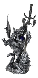 Fantasy Gothic Fiery Azure Dragon With Orb And Rune Sword Letter Opener Figurine