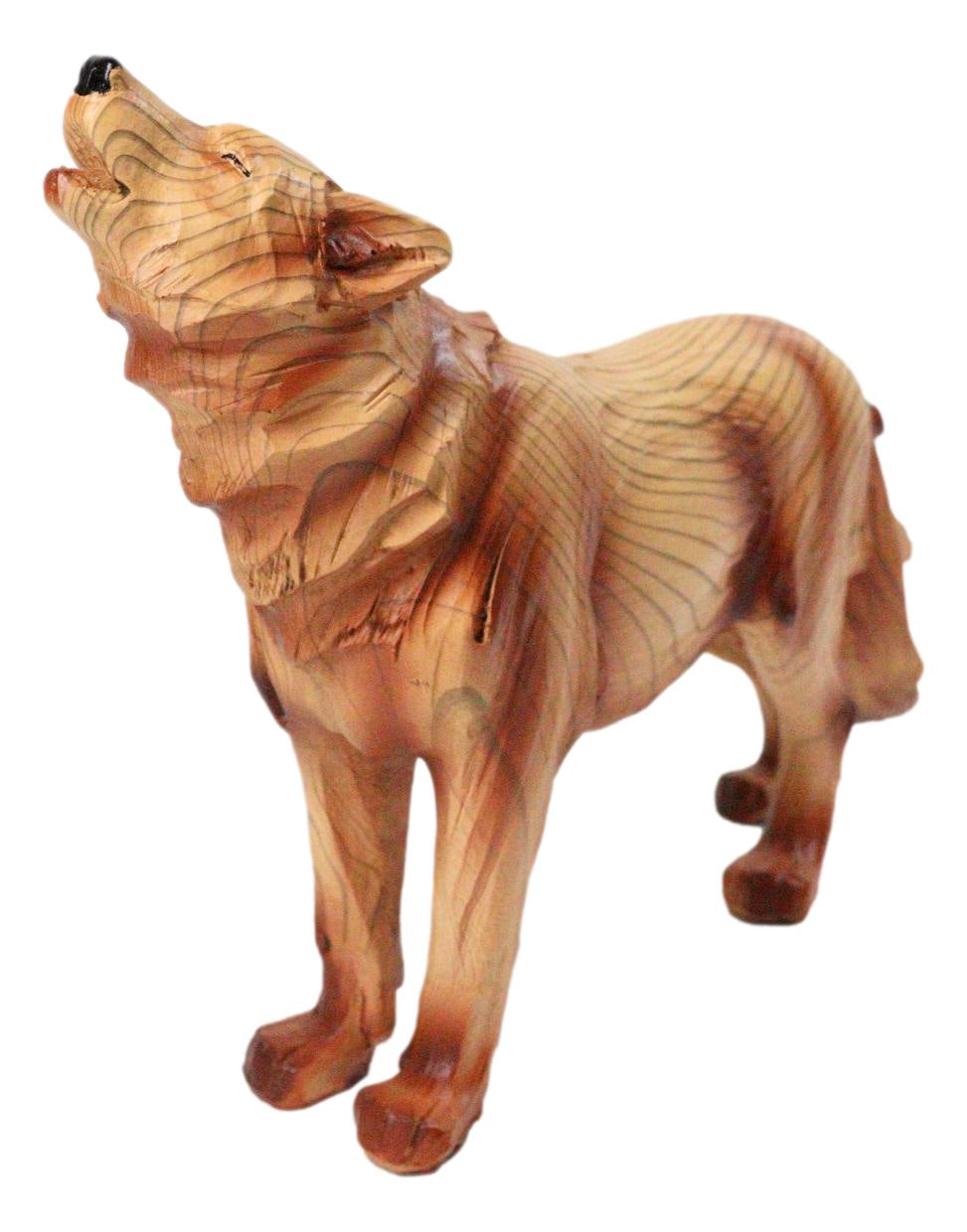 Wildlife Howling Wolf Figurine – Faux Wood Finish Wolf Sculpture with Carved Look