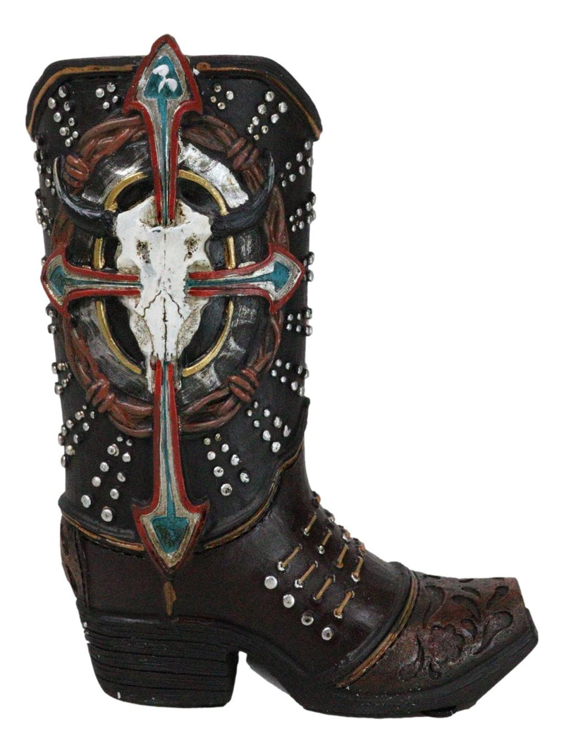 Western Texas Longhorn Skull Barbed Wires And Arrow Cross Cowboy Boot Money Bank