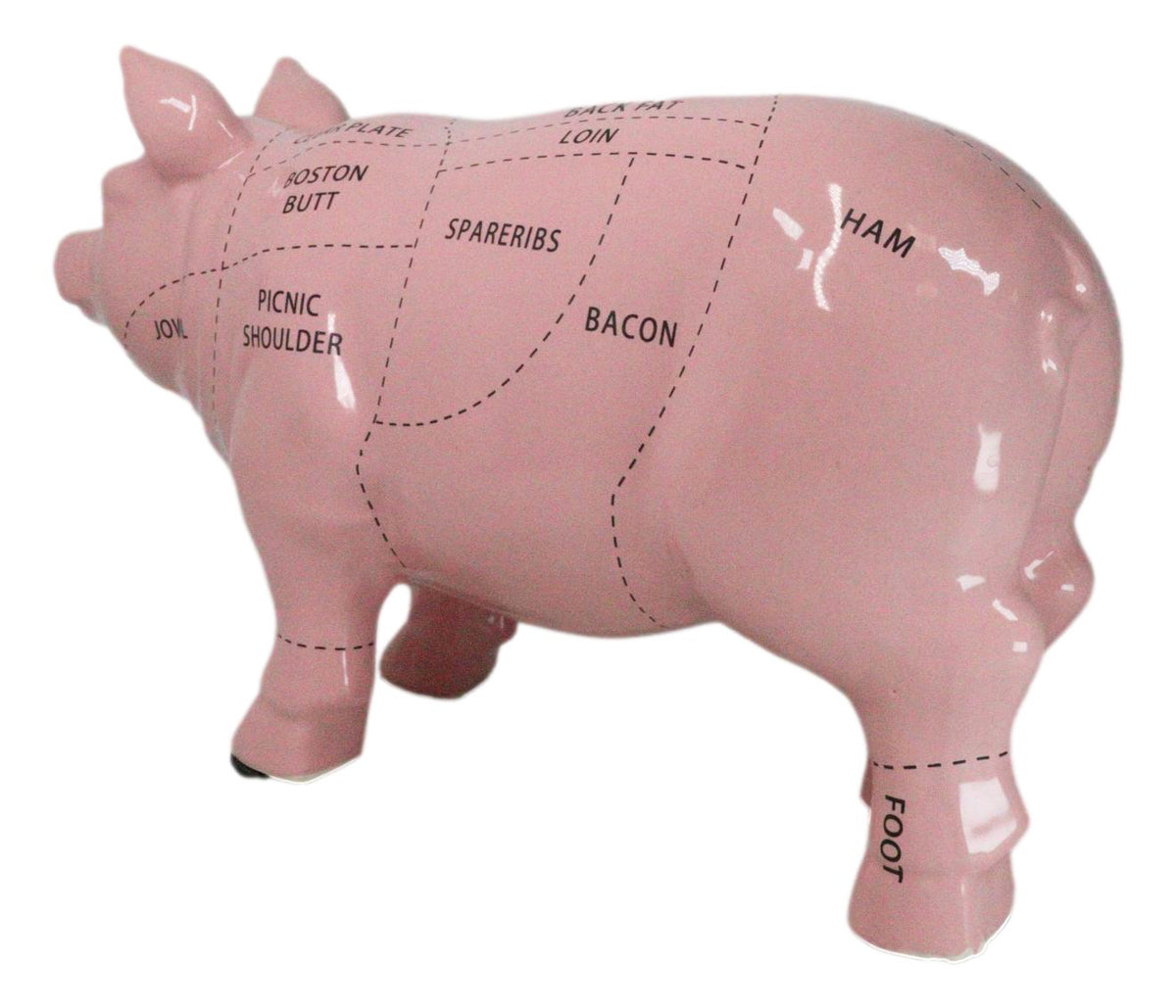 Large Ceramic Rustic Country Farmhouse Pink Pig Pork Butcher Chart Figurine