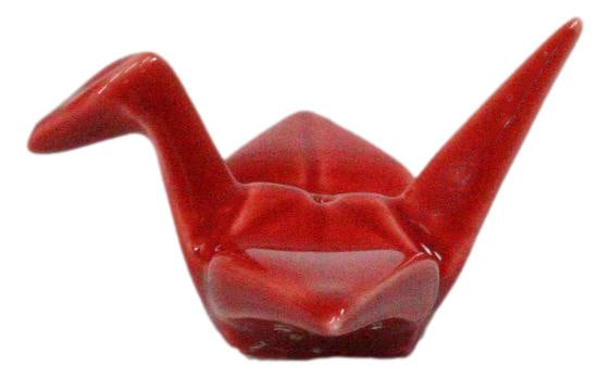 Ebros Set of 4 Ceramic Red Japanese Origami Crane Incense Stick Holders