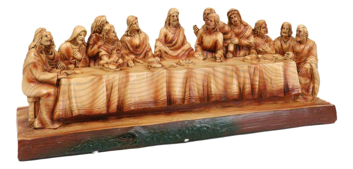 Da Vinci The Last Supper Jesus And Disciples Faux Cedar Wood 12"Long Figurine