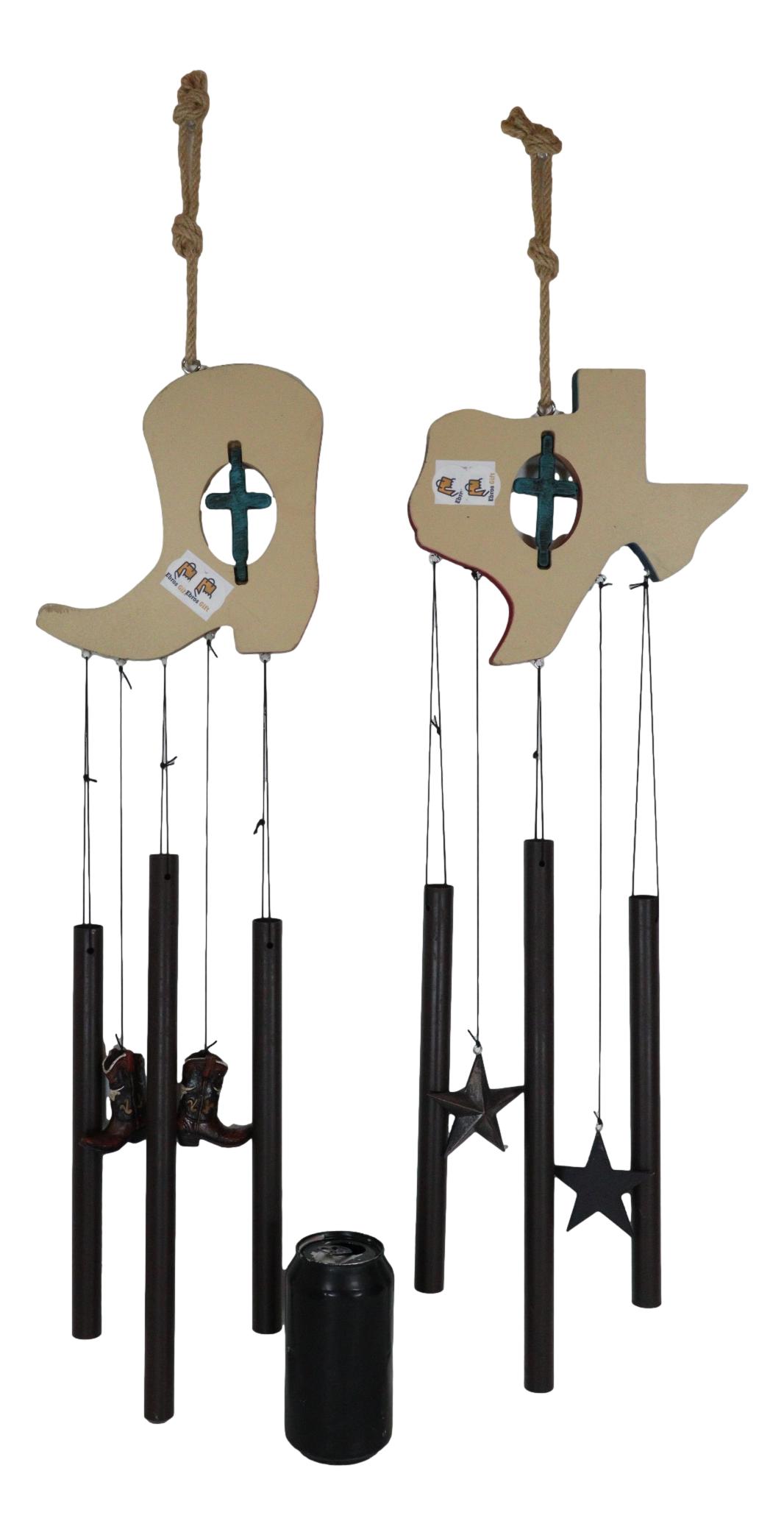 Pack of 2 Western Star Texas State Flag Cowboy Boot Turquoise Cross Wind Chimes - Ebros Gift