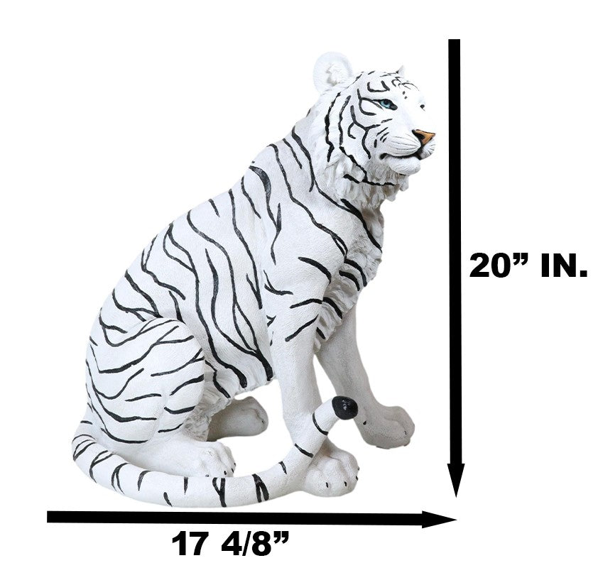 Ebros Large 20"H Realistic White Siberian Tiger Sitting On Guard Resin Statue - Ebros Gift