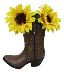 Western Yellow Butterfly and Flowers Faux Leather Cowgirl Boot Vase Figurine