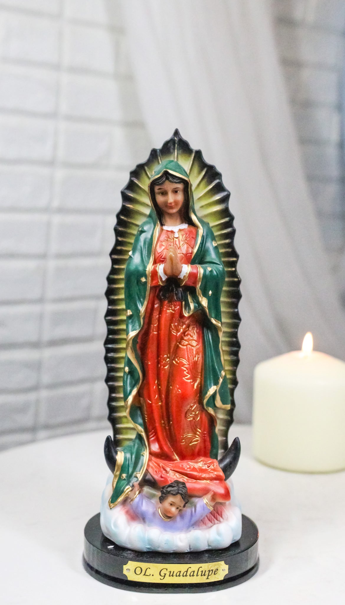 Catholic Blessed Virgin Mary Our Lady of Guadalupe Figurine With Base 8" Tall