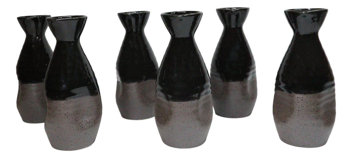 Pack Of 6 Made In Japan Black Matte And Glossy Wine Sake Tokkuri Bottle Flasks