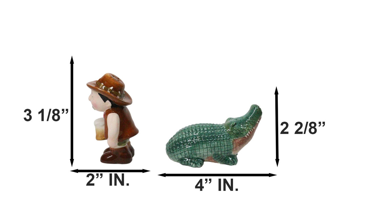 Ebros Gift Crocodile and Hunter Dundy Ceramic Salt and Pepper Shakers Set