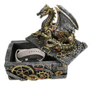 Steampunk Dragon Trinket Box Faux Gears & Pipes Clockwork Mechanical Sculpture