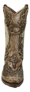 Western Wild Horse with Floral Scrollwork Faux Wood Cowboy Boot Vase Holder