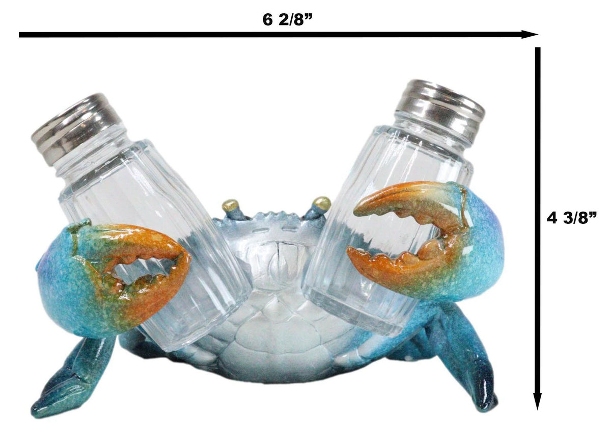 Nautical Ocean Marine Blue Crab Salt And Pepper Shakers Holder Figurine Set