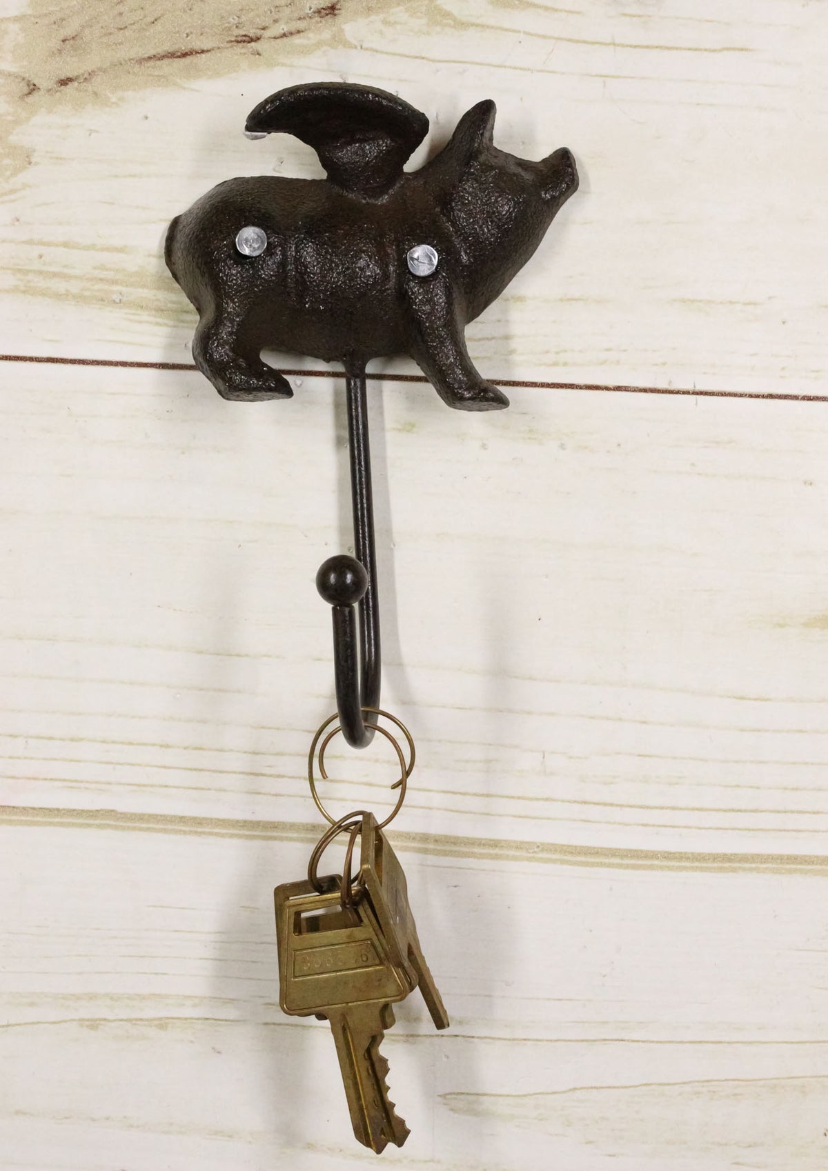 Set of 2 Cast Iron Rustic Country Flying Angel Pig Wall Hooks Coat Towel Hanger